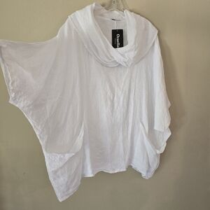 ORNELLA Paris White Oversized Cowl Neck Lagenlook Top Size‎ XL 100% Linen